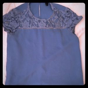 Periwinkle blouse with lace on top